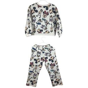 Disney Lounge Set Kid 6 Tan Quilted Minnie Mickey Preppy Neutral Chic